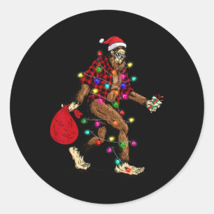 Bigfoot Dragen Kerstboom Sasquatch Pyjama Ronde Sticker