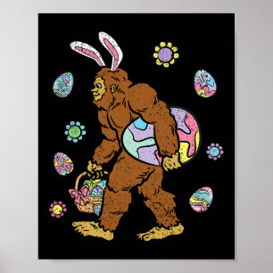 Bigfoot Egg Hunting Easter Bunny Ears Spring Manne Poster