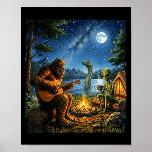 Bigfoot En Alien Loch Ness Kampvuur Sasquatch Pret Poster