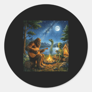 Bigfoot En Alien Loch Ness Kampvuur Sasquatch Pret Ronde Sticker