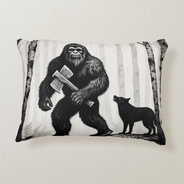 Bigfoot en berkenboom accent kussen (Achterkant)