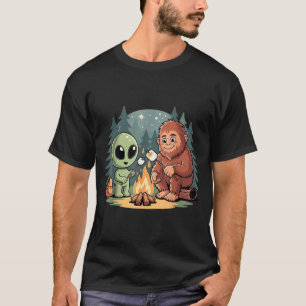 Bigfoot en buitenaardse kampvuur grappige sasquatc t-shirt