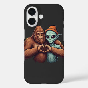 Bigfoot en buitenaardse Sasquatch houden van handt iPhone 16 Hoesje