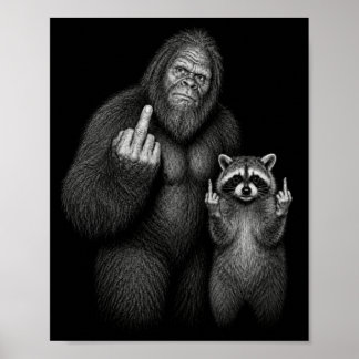 Bigfoot en wasbeer middelvinger poster