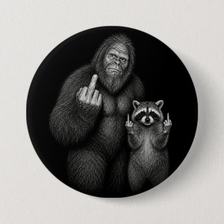 Bigfoot en wasbeer middelvinger ronde button 7,6 cm