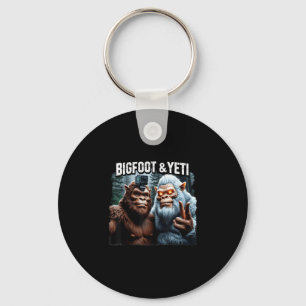 Bigfoot en yeti selfie retro bos natuur sleutelhanger