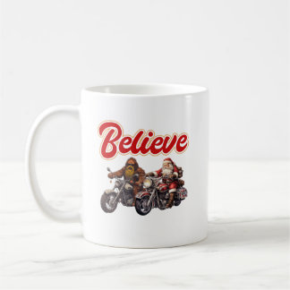 Bigfoot et Père Noël Riding Motos Café Mug