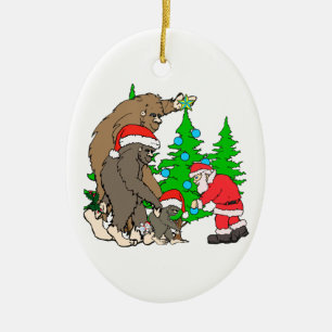 Bigfoot familie en Santa Keramisch Ornament