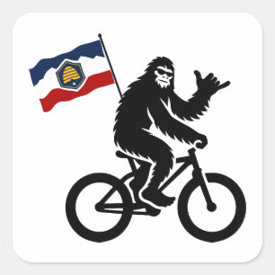 Bigfoot Fietsen Utah Vlag Vierkante Sticker