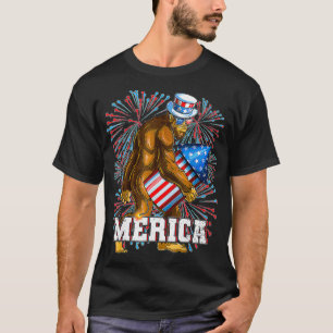Bigfoot Fireworks 4 juli Boys Mannen Merica USA T-shirt