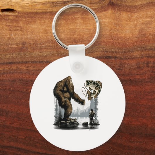 Bigfoot Fishing Funny Sasquatch Fi-shirt Sleutelhanger (Voorkant)