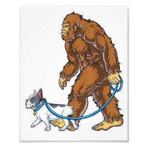 Bigfoot Franse Bulldog Hond Walk Grappige Sasquatc Foto Afdruk