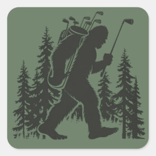 Bigfoot Golfer Boom Funny Sasquatch Golfen Golf Vierkante Sticker
