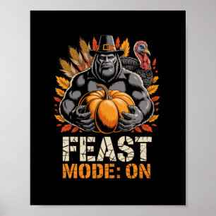 Bigfoot Halloween Kalkoen Herfstbladeren Thanksgiv Poster