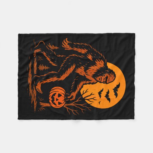 Bigfoot Halloween Sasquatch Jack O Lantern Fleece Deken (Voorkant (Horizontaal))