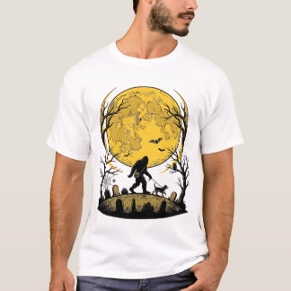 Bigfoot Halloween T-shirt Volle Maan Hond Wandelen