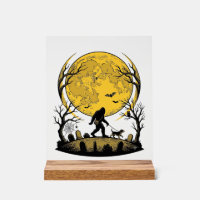 Bigfoot Halloween T-shirt Volle Maan Hond Wandelen