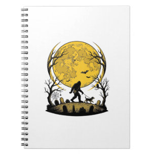 Bigfoot Halloween T-shirt Volle Maan Hond Wandelen Notitieboek
