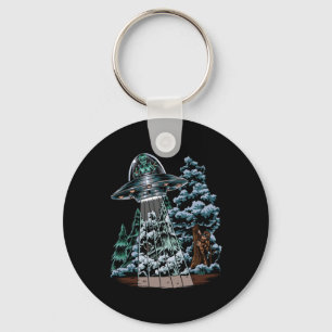 Bigfoot Hiding van Alien in een ufo achter een boo Sleutelhanger