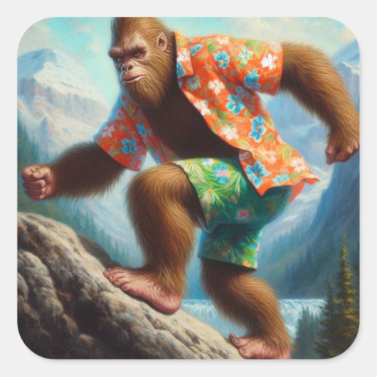 Bigfoot Hiking Vierkante Sticker (Voorkant)
