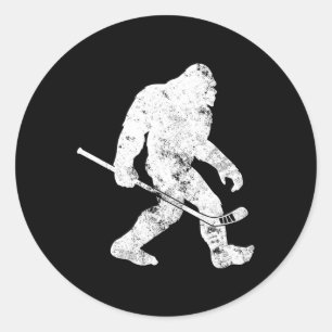 Bigfoot Hockey Sasquatch Funny Mannen Vrouwen G Ronde Sticker