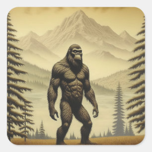 Bigfoot in de bergen en dennen Vierkante Sticker