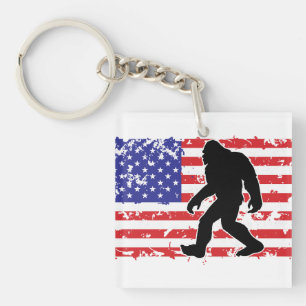 Bigfoot in een Amerikaanse vlag Sleutelhanger