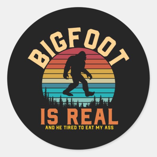 Bigfoot is echt | Bigfoot Retrodesign Ronde Sticker (Voorkant)