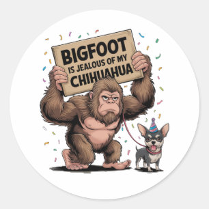 Bigfoot is jaloers op mijn Chihuahua Ronde Sticker