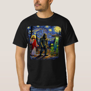 Bigfoot Jezus Buitenaardse Wezens Sterrennacht — S T-shirt