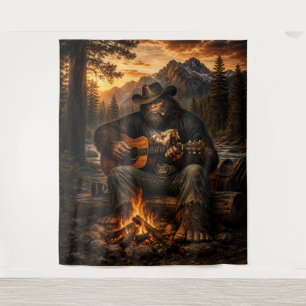 Bigfoot Kampeer Vuurgitaarspeler Wandkleed