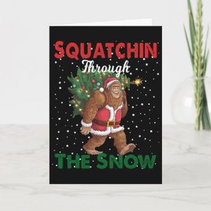 Bigfoot kerst grappig squatchin door de sneeuw kaart