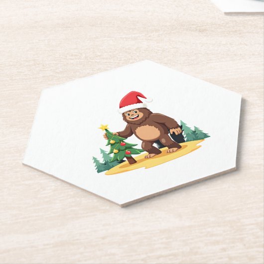 Bigfoot Kerstboom Kerstmuts (3) Kartonnen Onderzetters (Schuin)