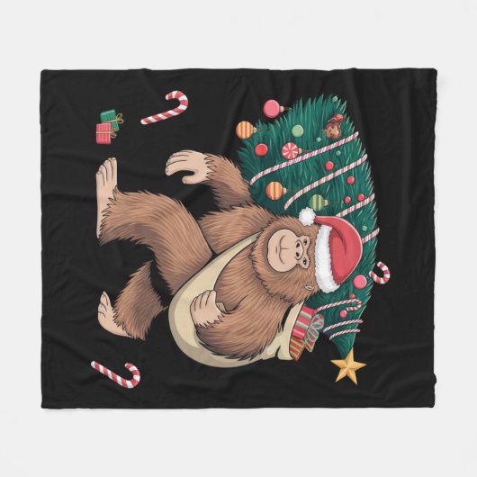 Bigfoot kerstboom lampjes Xmas sasquatch Lover Fleece Deken (Voorkant (Horizontaal))