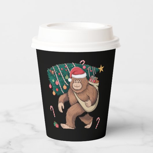 Bigfoot kerstboom lampjes Xmas sasquatch Lover Papieren Bekers (Voorkant)