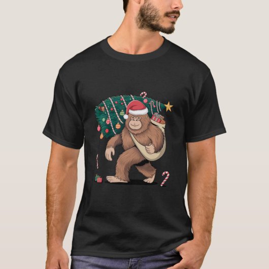 Bigfoot kerstboom lampjes Xmas sasquatch Lover T-shirt (Voorkant)