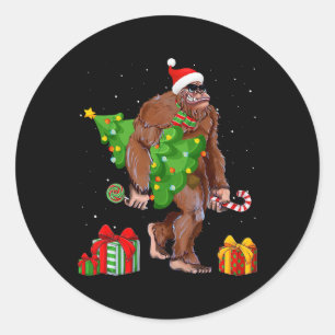Bigfoot kerstboom verlicht Funny Xmas Sas Ronde Sticker