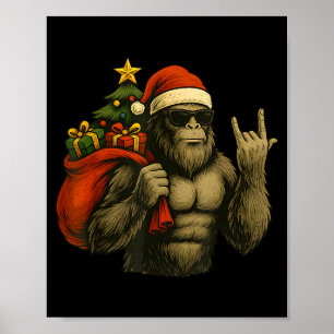 Bigfoot Kerstman Kerstboom Rock On Grappige Kerstm Poster