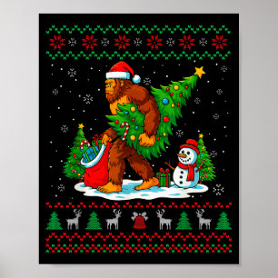 Bigfoot Kerstman Lelijke Kerstboom Grappig Kerstli Poster