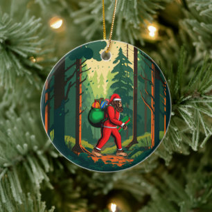 Bigfoot Kerstman Zak met Geschenken Keramisch Ornament