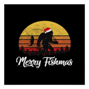Bigfoot Kerstmis Sinterklaas Hoed Prettig VisKerst Perfect Poster