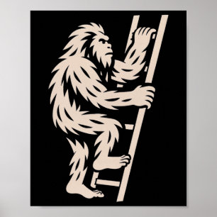 Bigfoot Klimmende Ladder Grappige Cryptid Sasquatc Poster