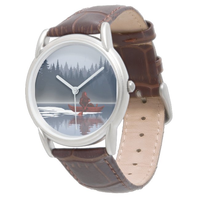Bigfoot Lake Canoe Wilderness Pine Forest Horloge (Gekanteld)