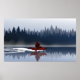 Bigfoot Lake Canoe Wilderness Pine Forest Poster