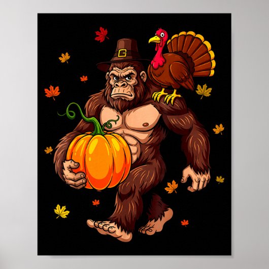 Bigfoot Lgrim Turkey Pumpkin Thanksgiving Day Boys Poster (Voorkant)