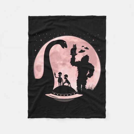 Bigfoot Loch Ness Monster Sasquatch Cat Ufo Funny Fleece Deken (Voorkant)