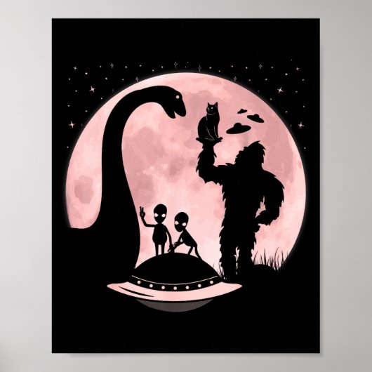 Bigfoot Loch Ness Monster Sasquatch Cat Ufo Funny Poster (Voorkant)