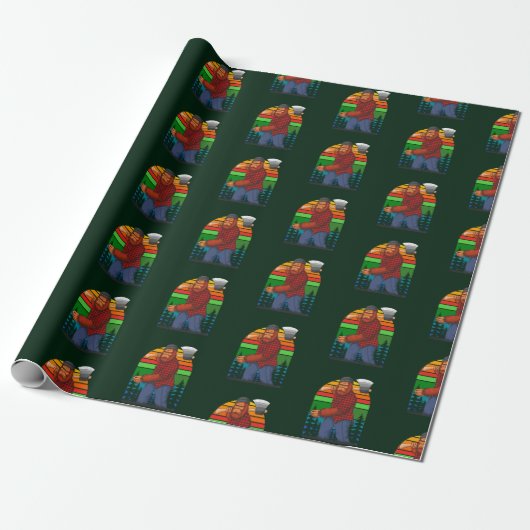 Bigfoot Lumberjack met AX Sasquatch Forester Fun Cadeaupapier (Uitgerold)