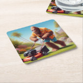 Bigfoot maaien vierkante kartonnen onderzetter (Schuin)