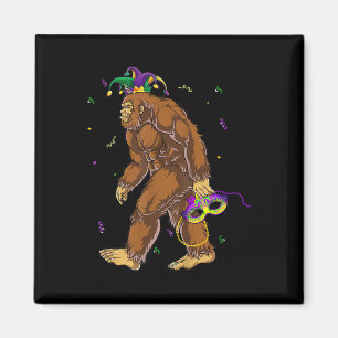 Bigfoot Mardi Gras Carnival Sasquatch Funny Men Bo Magneet